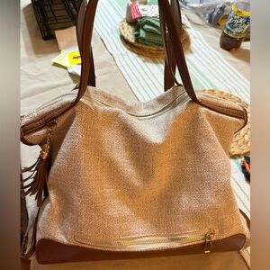 Elegant Cream and Brown Women's Bag, will hold any tablet or a small laptop